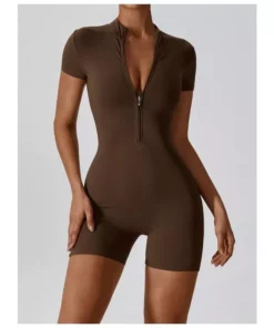 Summer Zipper Short Sleeve Yoga Bodysuit