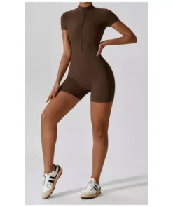 Summer Zipper Short Sleeve Yoga Bodysuit