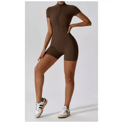 Summer Zipper Short Sleeve Yoga Bodysuit