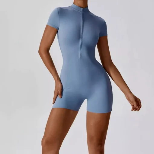 Summer Zipper Short Sleeve Yoga Bodysuit