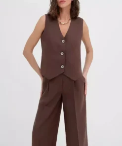 Cotton-Linen Blend Sleeveless Vest & Wide-Leg Pants Set