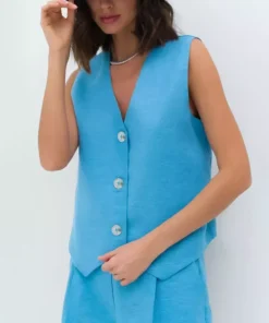 Cotton-Linen Blend Sleeveless Vest & Wide-Leg Pants Set
