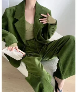 Vintage 2-Piece Wide-Leg Pants Suit with Single-Breasted Blazer