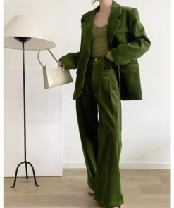Vintage 2-Piece Wide-Leg Pants Suit with Single-Breasted Blazer