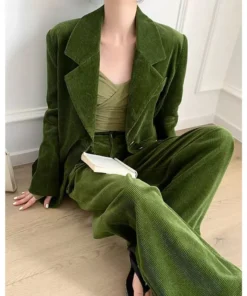 Vintage 2-Piece Wide-Leg Pants Suit with Single-Breasted Blazer