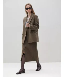 Elegant Wool Blazer Skirt Set for Women