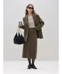 Elegant Wool Blazer Skirt Set for Women