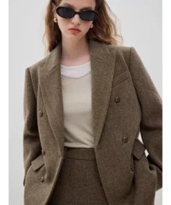 Elegant Wool Blazer Skirt Set for Women