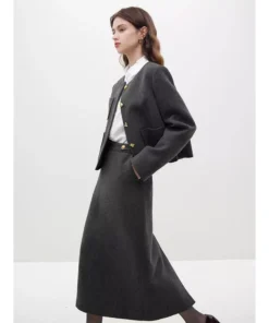 Korean Style Woolen Coat + Skirt Set for Stylish Women