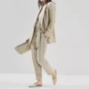 Elegant Cotton Linen Women’s Blazer and Pants Set