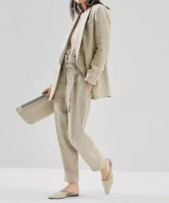 Elegant Cotton Linen Women’s Blazer and Pants Set