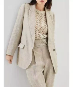 Elegant Cotton Linen Women’s Blazer and Pants Set