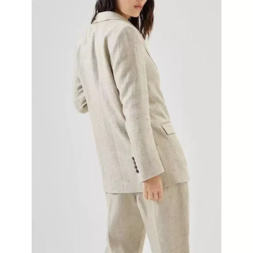 Elegant Cotton Linen Women’s Blazer and Pants Set