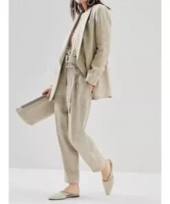 Elegant Cotton Linen Women’s Blazer and Pants Set
