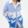 Chic Autumn Women’s V-Neck Knit Cardigan with Elegant Pigeon Pattern