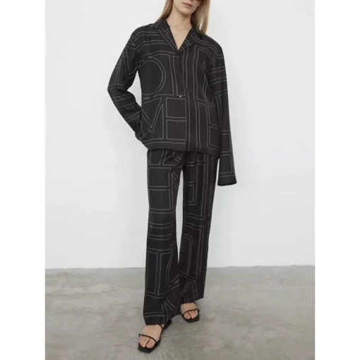 Women’s Chic Geometric Print Pajama-Style Shirt and Trousers/Shorts Set