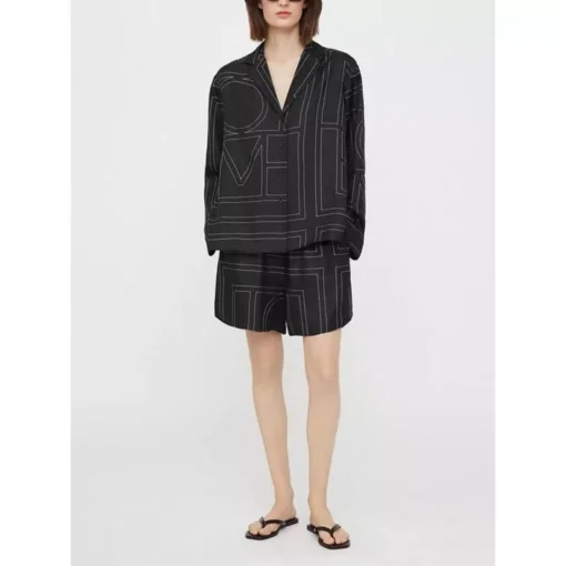 Women’s Chic Geometric Print Pajama-Style Shirt and Trousers/Shorts Set