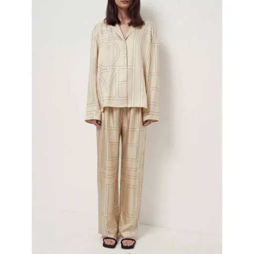 Women’s Chic Geometric Print Pajama-Style Shirt and Trousers/Shorts Set
