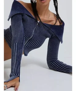 Chic Knitted One-Shoulder Midriff Cardigan