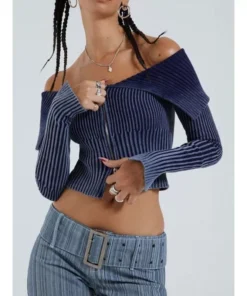 Chic Knitted One-Shoulder Midriff Cardigan