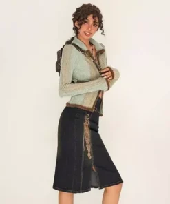 Women’s Slim Fit Knitted Cardigan with Two-Way Zipper and Flash Stripes