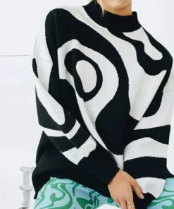 Chic Striped Turtleneck Oversized Sweater for Women