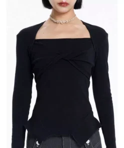 Chic Square Collar Flare Sleeve Knit Sweater for Women