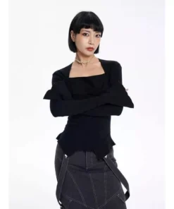 Chic Square Collar Flare Sleeve Knit Sweater for Women