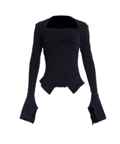 Chic Square Collar Flare Sleeve Knit Sweater for Women