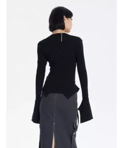 Chic Square Collar Flare Sleeve Knit Sweater for Women