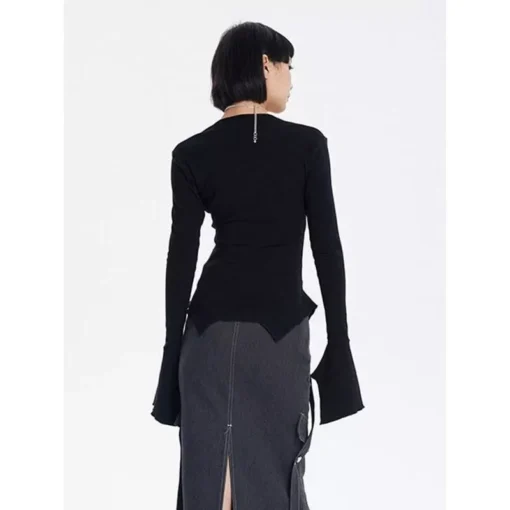 Chic Square Collar Flare Sleeve Knit Sweater for Women
