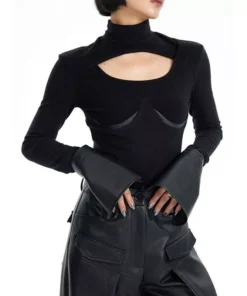 Chic Knitted Pullover with PU Leather Patchwork