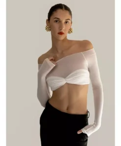 Sexy Off-Shoulder Mesh Crop Top