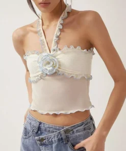 Floral Lace Splice Sleeveless Crop Top
