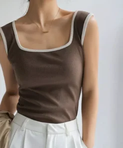 Ribbed Contrast Patchwork Tank Top