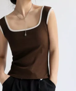 Ribbed Contrast Patchwork Tank Top