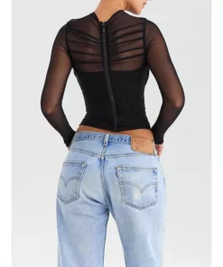 Sheer Mesh V-Neck Long Sleeve Sexy T-Shirt