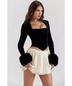 Elegant Square Collar Feather Sleeve Sexy Corset Top