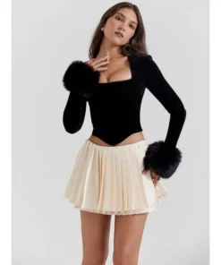 Elegant Square Collar Feather Sleeve Sexy Corset Top