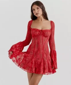 Elegant Square Collar Backless Flare Sleeve Mini Dress