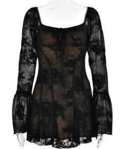 Elegant Square Collar Backless Flare Sleeve Mini Dress