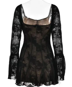 Elegant Square Collar Backless Flare Sleeve Mini Dress