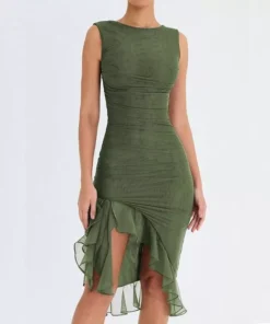Elegant Backless Ruffle Midi Dress