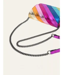 Colorful Striped Flap Handbag with Metal Chain