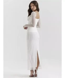 Elegant Sheer Long Sleeve Maxi Dress