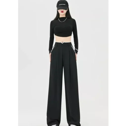 Chic High Waist Casual Wide Leg Pants with Pockets for Women - Image 2