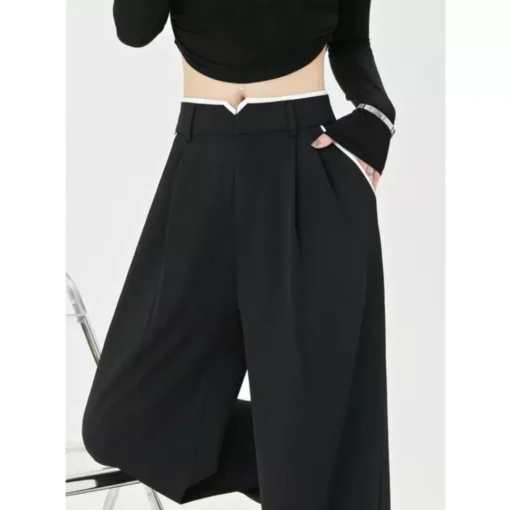 Chic High Waist Casual Wide Leg Pants with Pockets for Women - Image 7