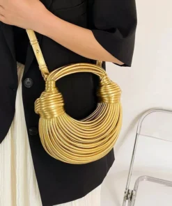 Golden Noodle Knot Evening Clutch