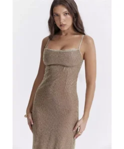 Elegant Sparkle Maxi Dress with Spaghetti Straps and Split