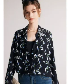 Chic Navy Floral Silk Blouse